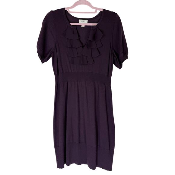 Anny Taylor Loft Eggplant Purple Short Sleeve Merino Knit Sweater Dress Size L - Picture 1 of 9